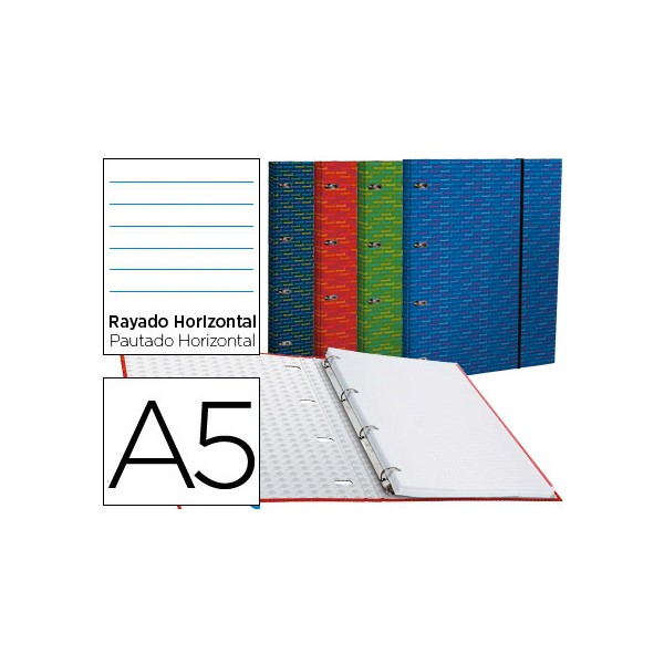 Carpeta con recambio liderpapel a5 horizontal forrada 4 anillas 20mm. Carpeta con recambio liderpapel a5 horizontal forrada 4 anillas 20mm.