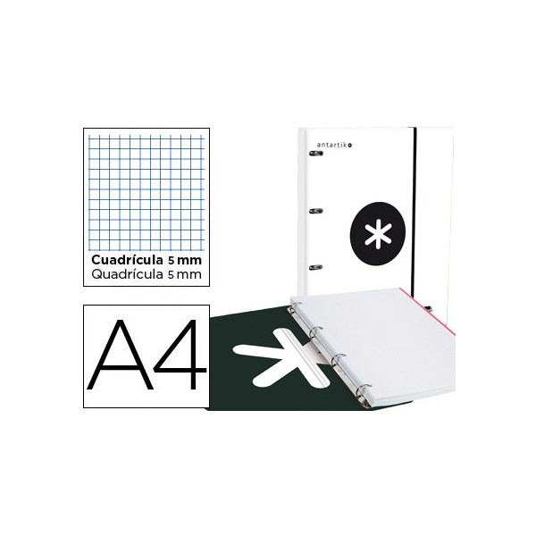 Carpeta con recambio liderpapel antartik a4 cuadro 5 mm forrada 4 anillas 25mm color blanco. Carpeta con recambio liderpapel antartik a4 cuadro 5 mm forrada 4 anillas 25mm color blanco.