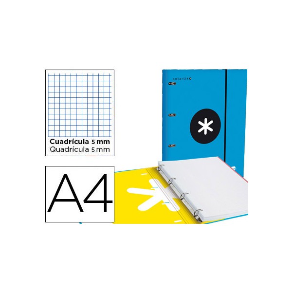 Carpeta con recambio y solapa liderpapel antartik a4 cuadro 5 mm forrada 4 anillas redondas 40mm color azul. Carpeta con recambio y solapa liderpapel antartik a4 cuadro 5 mm forrada 4 anillas redondas 40mm color azul.