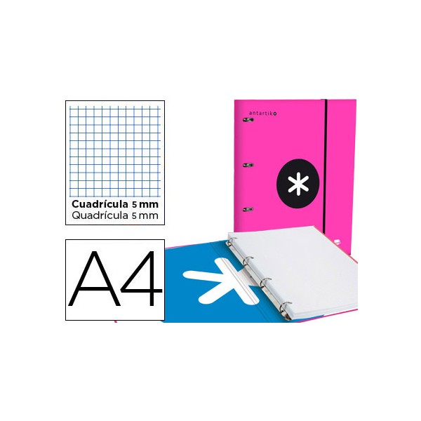 Carpeta con recambio y solapa liderpapel antartik a4 cuadro 5 mm forrada 4 anillas redondas 40mm color rosa. Carpeta con recambio y solapa liderpapel antartik a4 cuadro 5 mm forrada 4 anillas redondas 40mm color rosa.