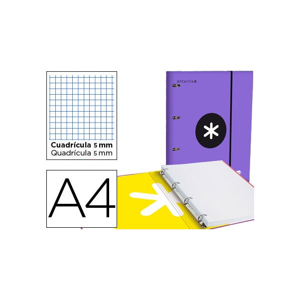 Carpeta con recambio y solapa liderpapel antartik a4 cuadro 5 mm forrada 4 anillas redondas 40mm color violeta. Carpeta con recambio y solapa liderpapel antartik a4 cuadro 5 mm forrada 4 anillas redondas 40mm color violeta.