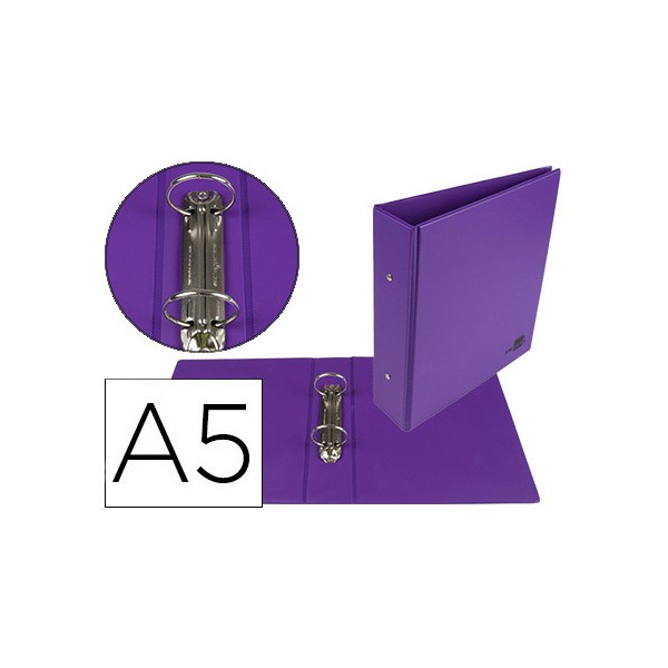 Carpeta de 2 anillas 40 mm redondas liderpapel a5 carton forrado pvc violeta. Carpeta de 2 anillas 40 mm redondas liderpapel a5 carton forrado pvc violeta.