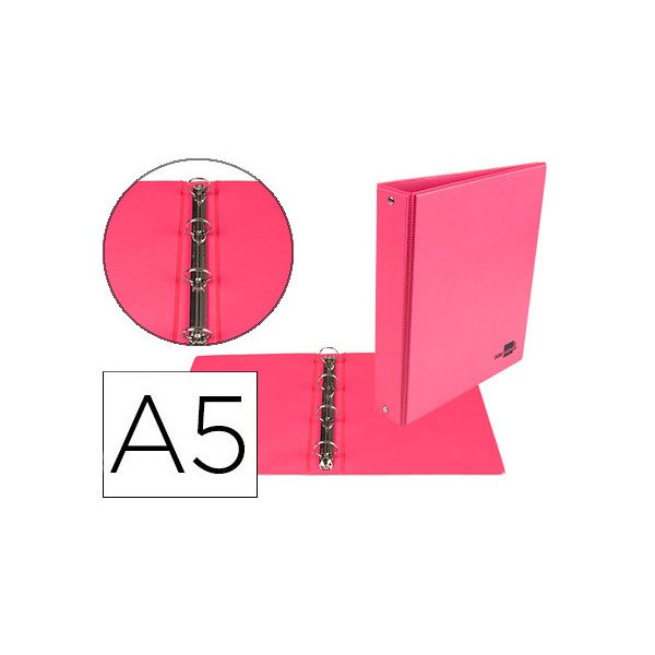 Carpeta de 4 anillas 25 mm redondas liderpapel a5 carton forrado pvc fucsia. Carpeta de 4 anillas 25 mm redondas liderpapel a5 carton forrado pvc fucsia.