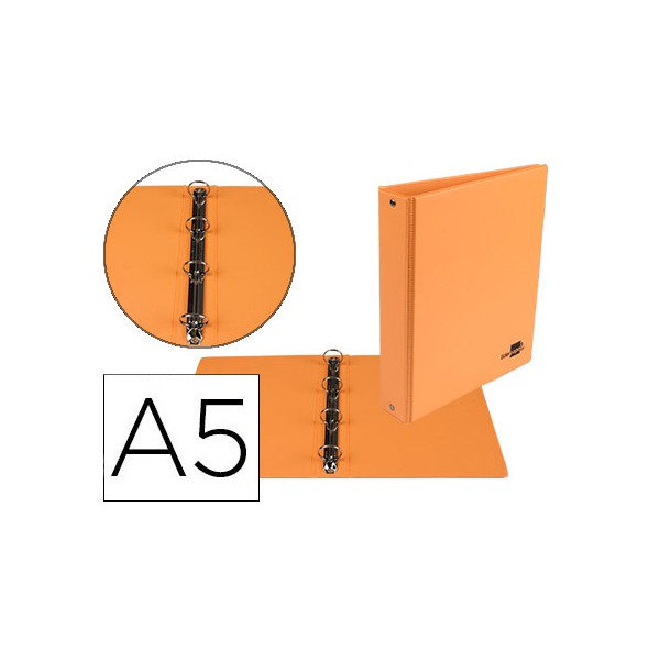 Carpeta de 4 anillas 25 mm redondas liderpapel a5 carton forrado pvc naranja. Carpeta de 4 anillas 25 mm redondas liderpapel a5 carton forrado pvc naranja.