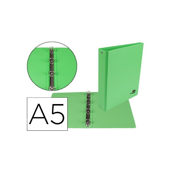 Carpeta de 4 anillas 25 mm redondas liderpapel a5 carton forrado pvc verde. Carpeta de 4 anillas 25 mm redondas liderpapel a5 carton forrado pvc verde.