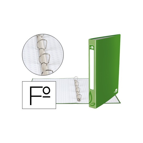 Carpeta de 4 anillas 25mm redondas liderpapel folio carton forrado verde. Carpeta de 4 anillas 25mm redondas liderpapel folio carton forrado verde.