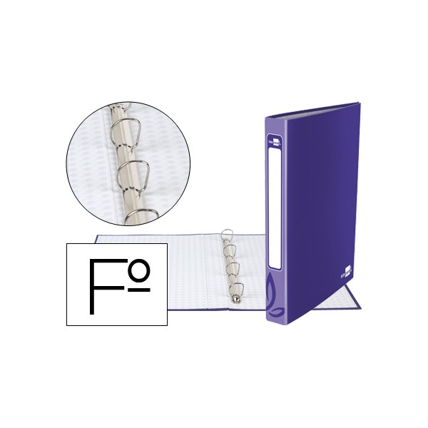 Carpeta de 4 anillas 25mm redondas liderpapel folio carton forrado violeta. Carpeta de 4 anillas 25mm redondas liderpapel folio carton forrado violeta.