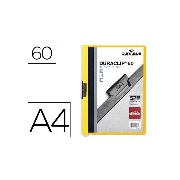 Carpeta duraclip dossier pinza lateral amarillo capacidad 60 hojas. Carpeta duraclip dossier pinza lateral amarillo capacidad 60 hojas.