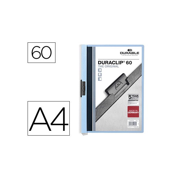 Carpeta duraclip dossier pinza lateral azul capacidad 60 hojas. Carpeta duraclip dossier pinza lateral azul capacidad 60 hojas.