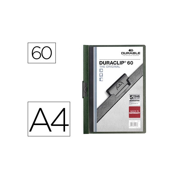 Carpeta duraclip dossier pinza lateral verde oscuro capacidad 60 hojas. Carpeta duraclip dossier pinza lateral verde oscuro capacidad 60 hojas.