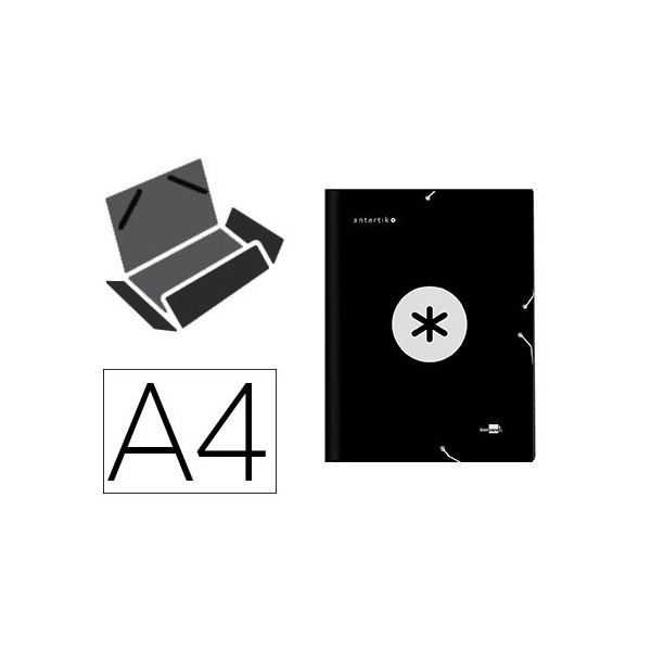 Carpeta liderpapel antartik gomas a4 3 solapas carton forrado color negro. Carpeta liderpapel antartik gomas a4 3 solapas carton forrado color negro.