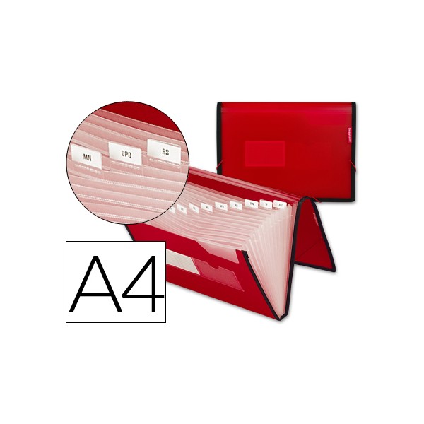 Carpeta liderpapel clasificador fuelle 32450 polipropileno din a4 roja con ribete negro 13 departamentos. Carpeta liderpapel clasificador fuelle 32450 polipropileno din a4 roja con ribete negro 13 departamentos.