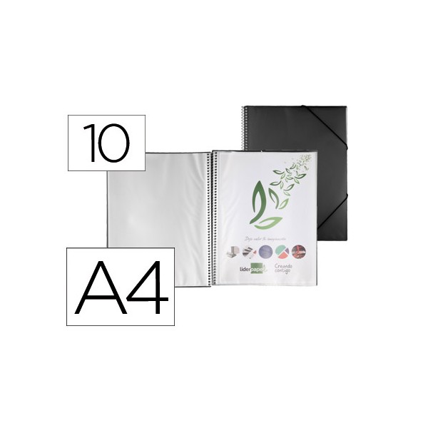 Carpeta liderpapel escaparate con espiral 10 fundas polipropileno din a4 negro. Carpeta liderpapel escaparate con espiral 10 fundas polipropileno din a4 negro.