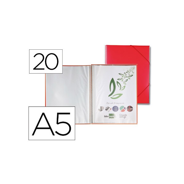 Carpeta liderpapel escaparate con espiral 20 fundas polipropileno din a5 roja. Carpeta liderpapel escaparate con espiral 20 fundas polipropileno din a5 roja.