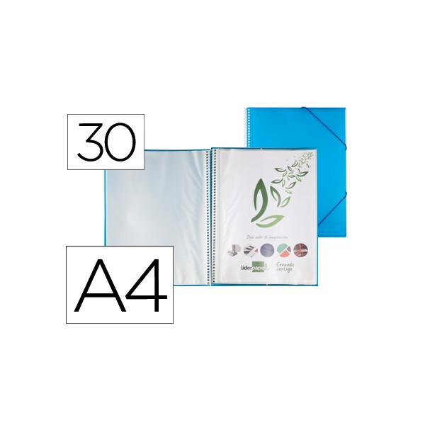 Carpeta liderpapel escaparate con espiral 30 fundas polipropileno din a4 azul. Carpeta liderpapel escaparate con espiral 30 fundas polipropileno din a4 azul.