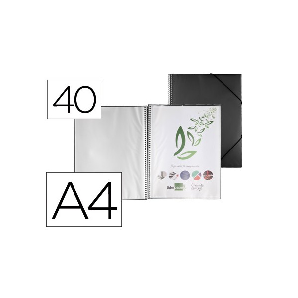Carpeta liderpapel escaparate con espiral 40 fundas polipropileno din a4 negro. Carpeta liderpapel escaparate con espiral 40 fundas polipropileno din a4 negro.