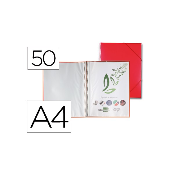 Carpeta liderpapel escaparate con espiral 50 fundas polipropileno din a4 rojo. Carpeta liderpapel escaparate con espiral 50 fundas polipropileno din a4 rojo.