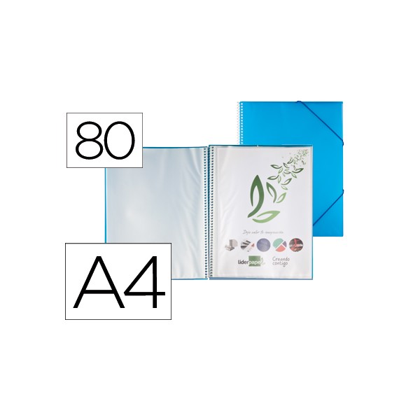 Carpeta liderpapel escaparate con espiral 80 fundas polipropileno din a4 azul. Carpeta liderpapel escaparate con espiral 80 fundas polipropileno din a4 azul.