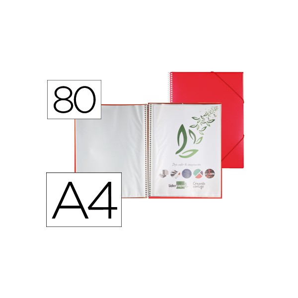 Carpeta liderpapel escaparate con espiral 80 fundas polipropileno din a4 rojo. Carpeta liderpapel escaparate con espiral 80 fundas polipropileno din a4 rojo.
