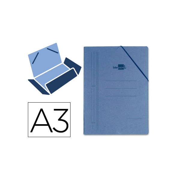 Carpeta liderpapel gomas a3 3 solapas carton prespan azul. Carpeta liderpapel gomas a3 3 solapas carton prespan azul.
