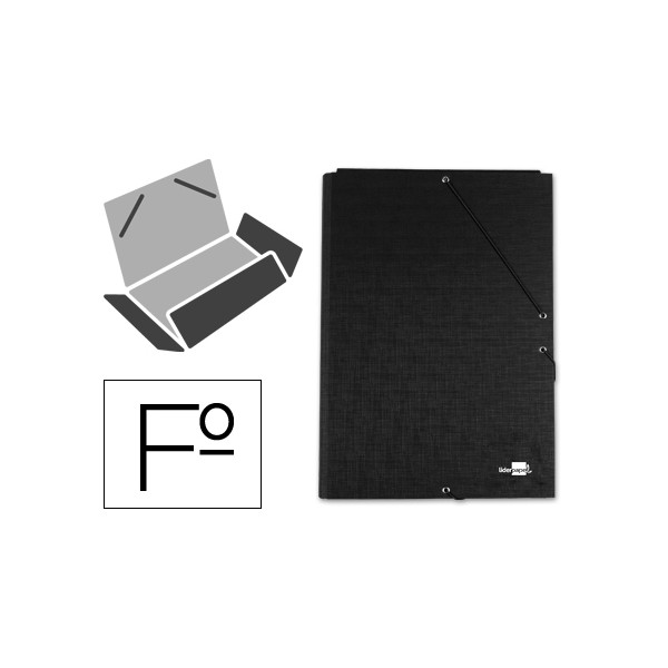 Carpeta liderpapel gomas folio 3 solapas carton forrado negra. Carpeta liderpapel gomas folio 3 solapas carton forrado negra.