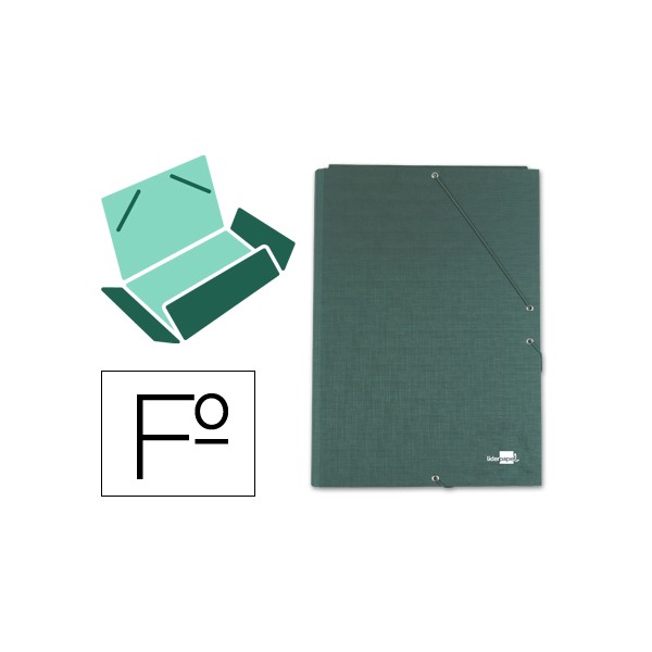 Carpeta liderpapel gomas folio 3 solapas carton forrado verde. Carpeta liderpapel gomas folio 3 solapas carton forrado verde.