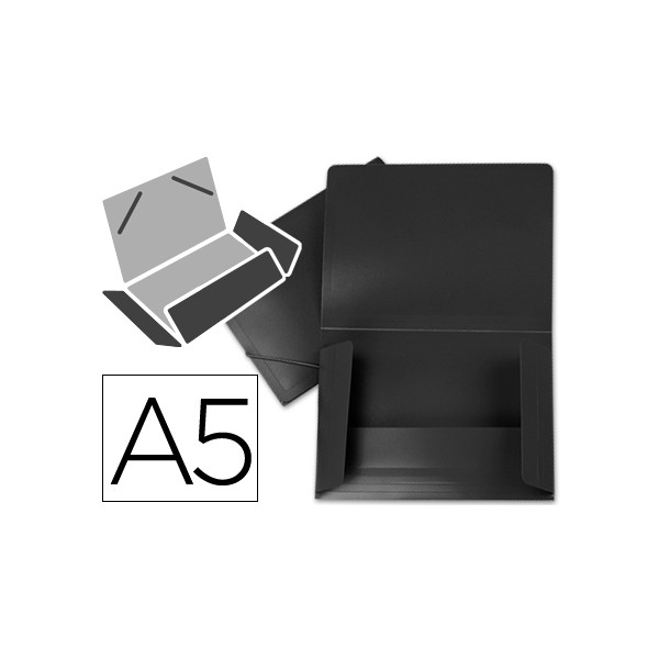 Carpeta liderpapel gomas solapas 34945 polipropileno din a5 negra opaco. Carpeta liderpapel gomas solapas 34945 polipropileno din a5 negra opaco.