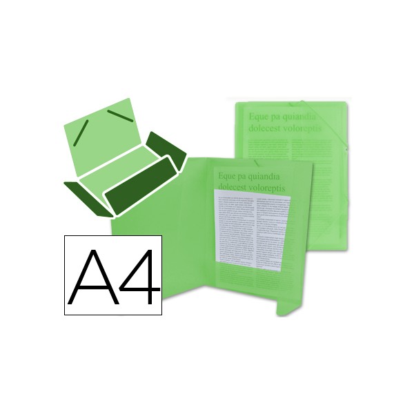 Carpeta liderpapel gomas solapas 34963 polipropileno din a4 verde transparente. Carpeta liderpapel gomas solapas 34963 polipropileno din a4 verde transparente.