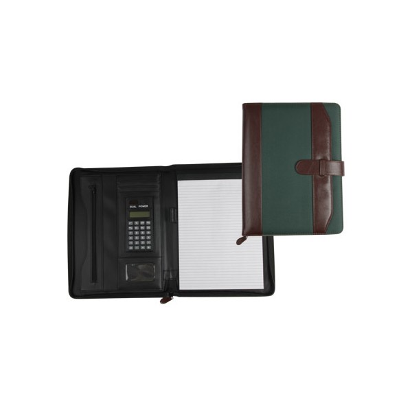 Carpeta portafolios 35-857-mv marron/verde 350x260 mm con cremallera con calculadora-con departamentos interiores. Carpeta portafolios 35-857-mv marron/verde 350x260 mm con cremallera con calculadora-con departamentos interiores.