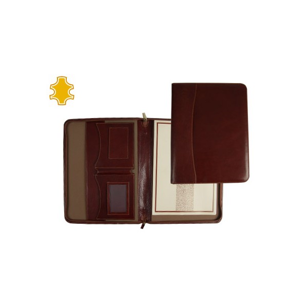 Carpeta portafolios artesania de piel tamaño din a4 color marron con cremallera y departamentos 343x255x30 mm. Carpeta portafolios artesania de piel tamaño din a4 color marron con cremallera y departamentos 343x255x30 mm.