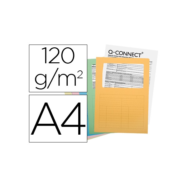 Subcarpeta cartulina q-connect din a4 colores surtidos con con ventana transparente 120 gr paquete de 25 unidades. Subcarpeta cartulina q-connect din a4 colores surtidos con con ventana transparente 120 gr paquete de 25 unidades.