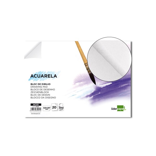 Bloc dibujo liderpapel acuarela encolado 210x297mm 20 hojas 300g/m2 sin recuadro. Bloc dibujo liderpapel acuarela encolado 210x297mm 20 hojas 300g/m2 sin recuadro.