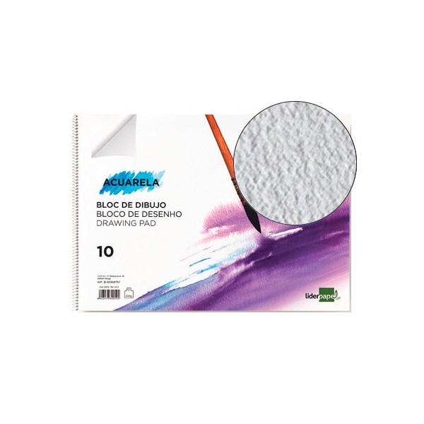 Bloc dibujo liderpapel acuarela espiral 297x210mm 10 hojas 300g/m2 sin recuadro. Bloc dibujo liderpapel acuarela espiral 297x210mm 10 hojas 300g/m2 sin recuadro.