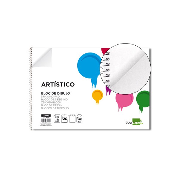 Bloc dibujo liderpapel artistico espiral 230x325mm 20 hojas 130g/m2 sin recuadro perforado. Bloc dibujo liderpapel artistico espiral 230x325mm 20 hojas 130g/m2 sin recuadro perforado.