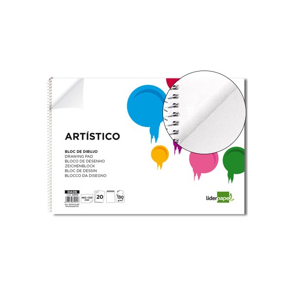 Bloc dibujo liderpapel artistico espiral 460x325mm 20 hojas 130g m2 sin recuadro perforado. Bloc dibujo liderpapel artistico espiral 460x325mm 20 hojas 130g m2 sin recuadro perforado.