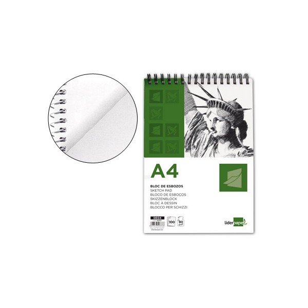 Bloc dibujo liderpapel esbozos espiral din a4 210x297mm 100 hojas 90g/m2 sin recuadro. Bloc dibujo liderpapel esbozos espiral din a4 210x297mm 100 hojas 90g/m2 sin recuadro.