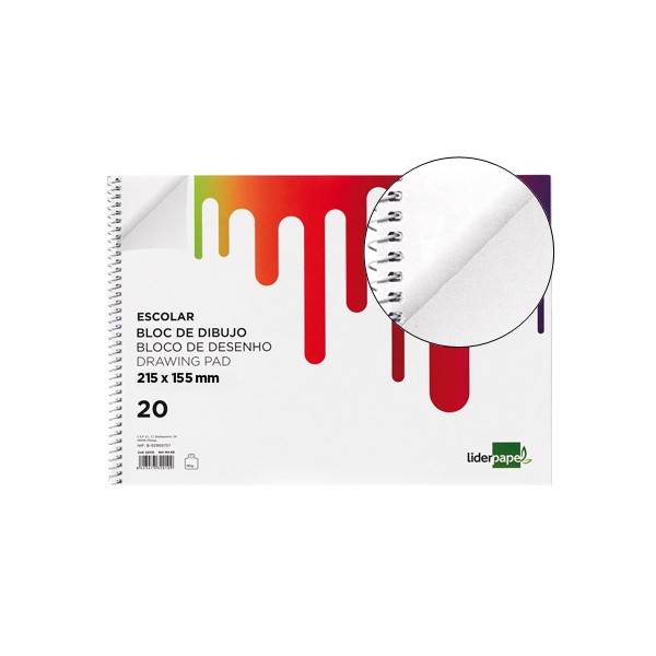 Bloc dibujo liderpapel escolar espiral 155x215mm 20 hojas 90g/m2 sin recuadro. Bloc dibujo liderpapel escolar espiral 155x215mm 20 hojas 90g/m2 sin recuadro.