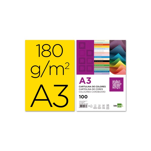 Cartulina liderpapel a3 180g/m2 amarillo paquete de 100. Cartulina liderpapel a3 180g/m2 amarillo paquete de 100.