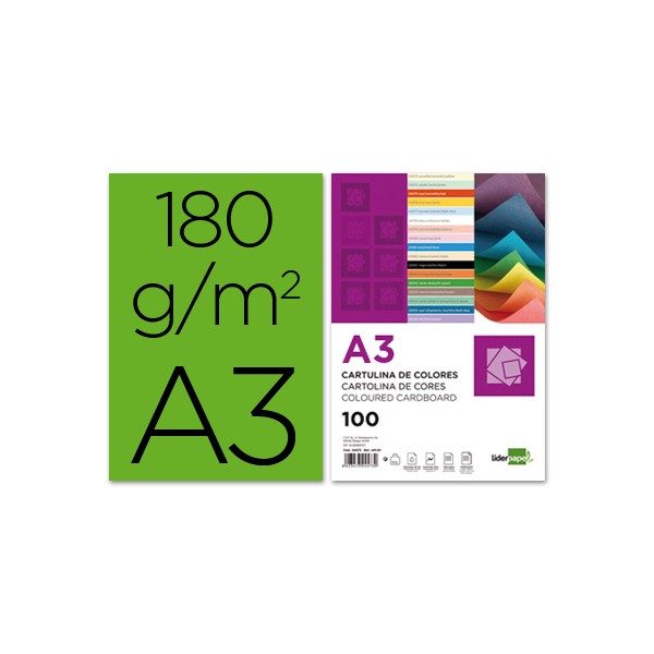 Cartulina liderpapel a3 180g/m2 verde paquete de 100. Cartulina liderpapel a3 180g/m2 verde paquete de 100.