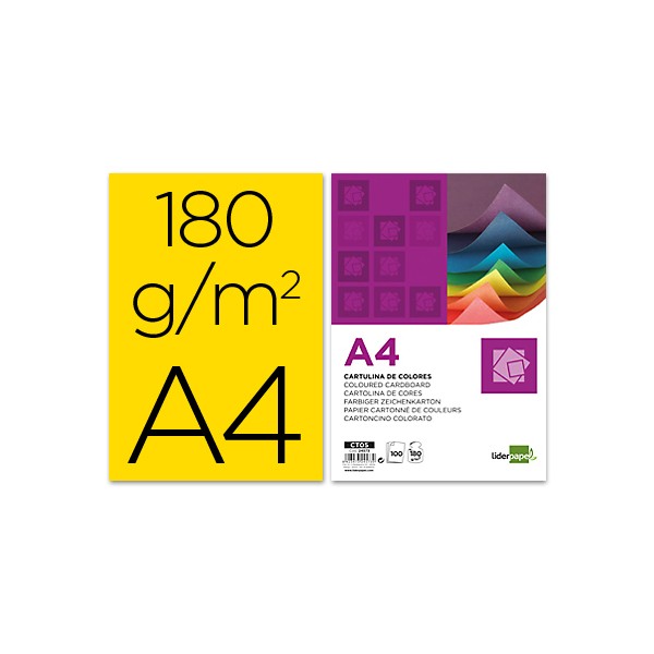 Cartulina liderpapel a4 180g/m2 amarillo paquete de 100. Cartulina liderpapel a4 180g/m2 amarillo paquete de 100.