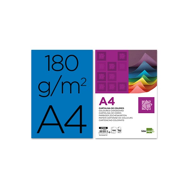 Cartulina liderpapel a4 180g/m2 azul paquete de 100. Cartulina liderpapel a4 180g/m2 azul paquete de 100.