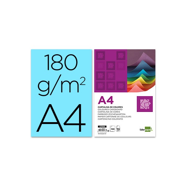 Cartulina liderpapel a4 180g/m2 celeste paquete de 100. Cartulina liderpapel a4 180g/m2 celeste paquete de 100.