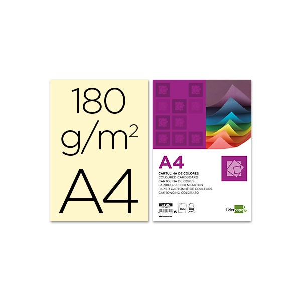 Cartulina liderpapel a4 180g/m2 crema paquete de 100. Cartulina liderpapel a4 180g/m2 crema paquete de 100.