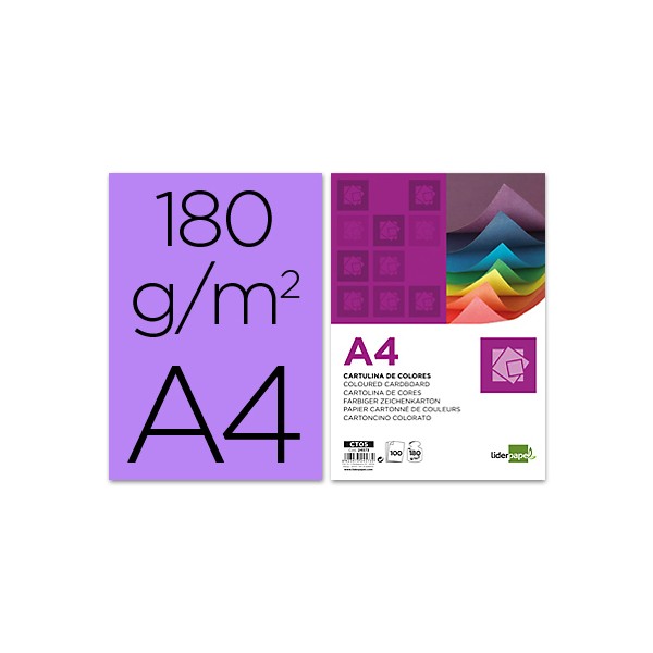 Cartulina liderpapel a4 180g/m2 lila paquete de 100. Cartulina liderpapel a4 180g/m2 lila paquete de 100.