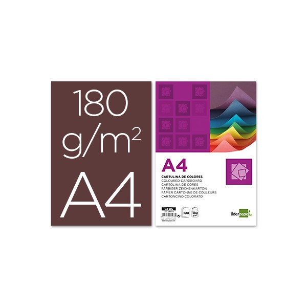 Cartulina liderpapel a4 180g/m2 marron paquete de 100. Cartulina liderpapel a4 180g/m2 marron paquete de 100.