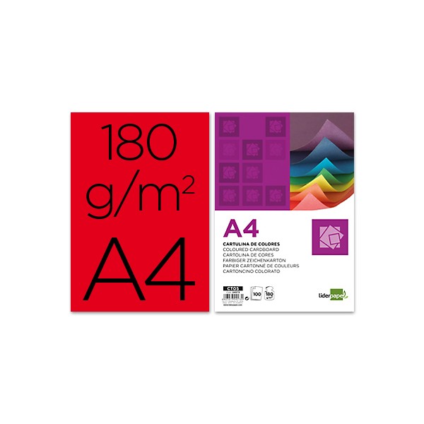 Cartulina liderpapel a4 180g/m2 rojo paquete de 100. Cartulina liderpapel a4 180g/m2 rojo paquete de 100.