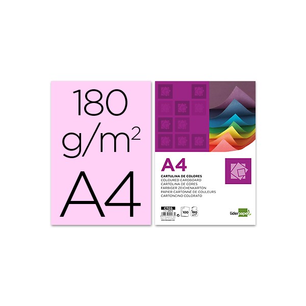 Cartulina liderpapel a4 180g/m2 rosa paquete de 100. Cartulina liderpapel a4 180g/m2 rosa paquete de 100.