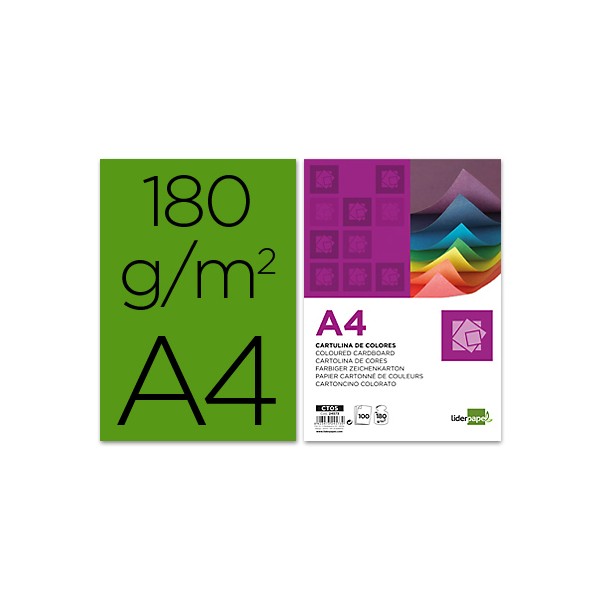Cartulina liderpapel a4 180g/m2 verde abeto paquete de 100. Cartulina liderpapel a4 180g/m2 verde abeto paquete de 100.