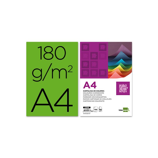 Cartulina liderpapel a4 180g/m2 verde paquete de 100. Cartulina liderpapel a4 180g/m2 verde paquete de 100.