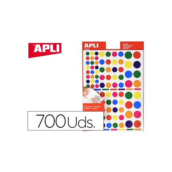 Gomets apli autoadhesivo formas surtidas multicolor blister de 6 hojas.